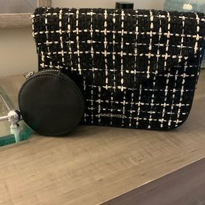 Cutest black and white clutch with pouch